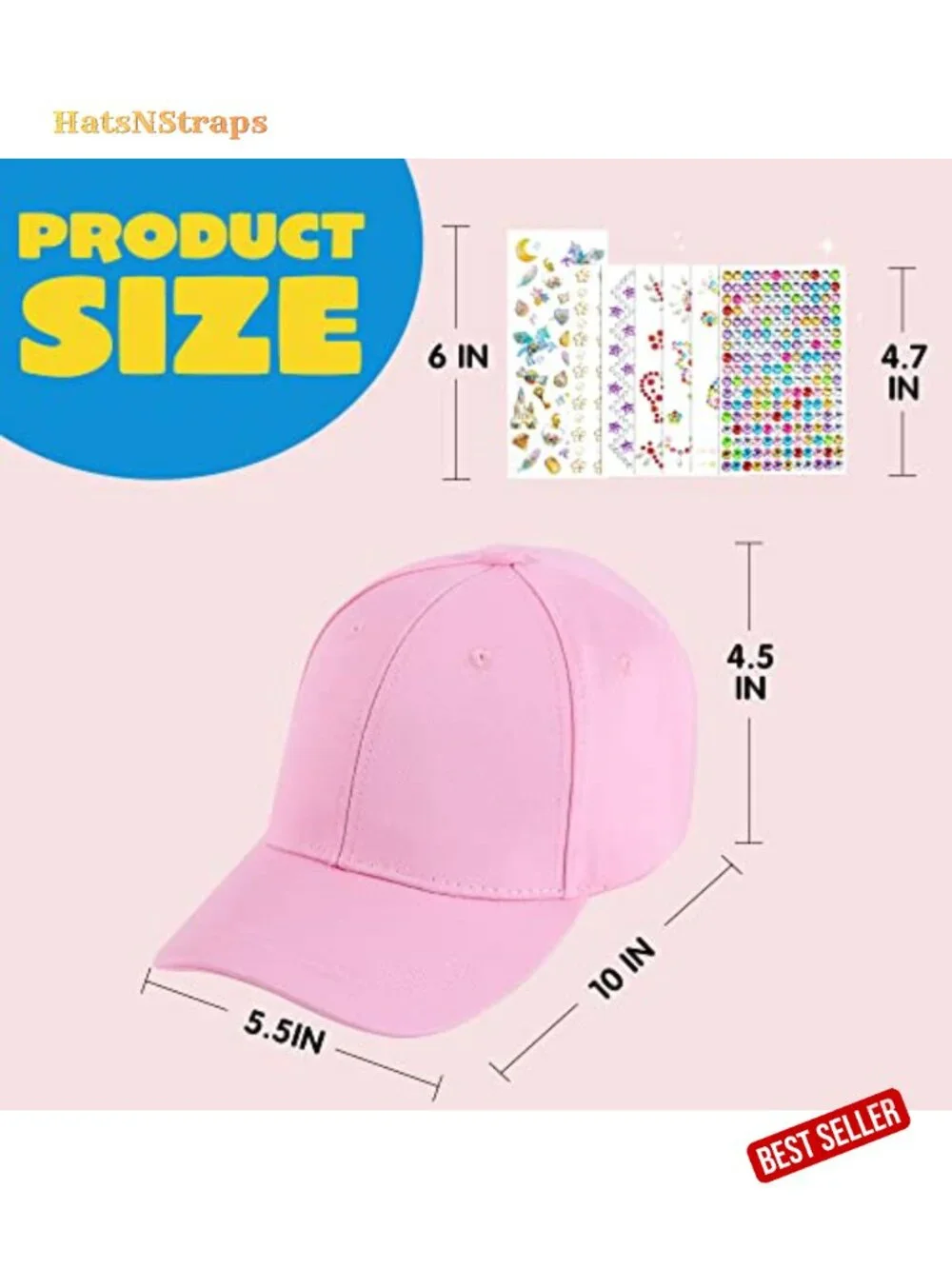 Decorate Your Own Baseball Cap with 7 Sheets Gems Stickers Art Craft Kit